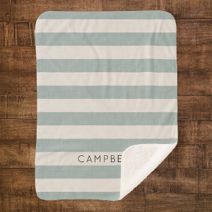 Monogram blauwe strepen Naam   Moderne bosbouw Sherpa Deken