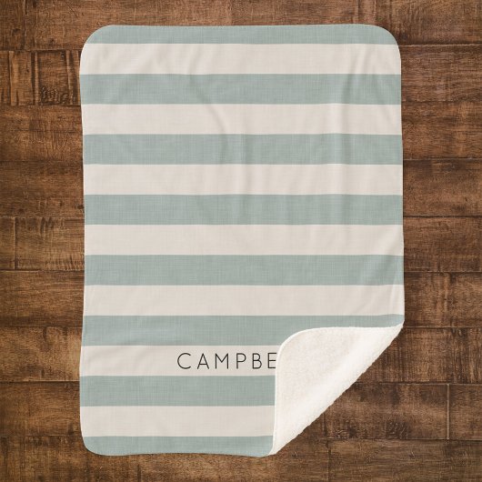 Monogram blauwe strepen Naam | Moderne bosbouw Sherpa Deken