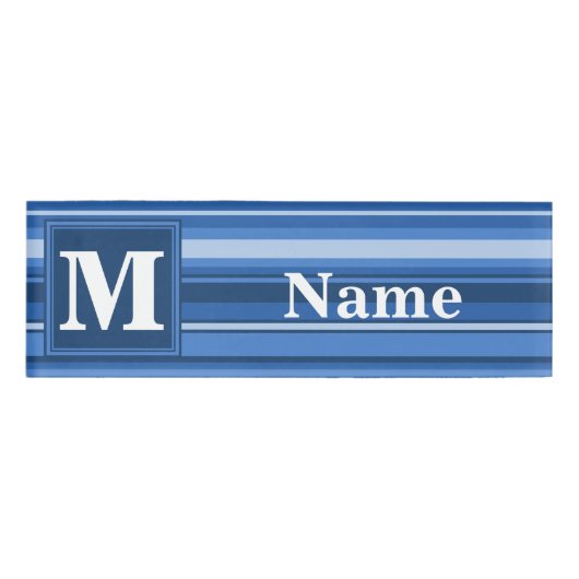 Monogram blauwe strepen naambadge (Voorkant)
