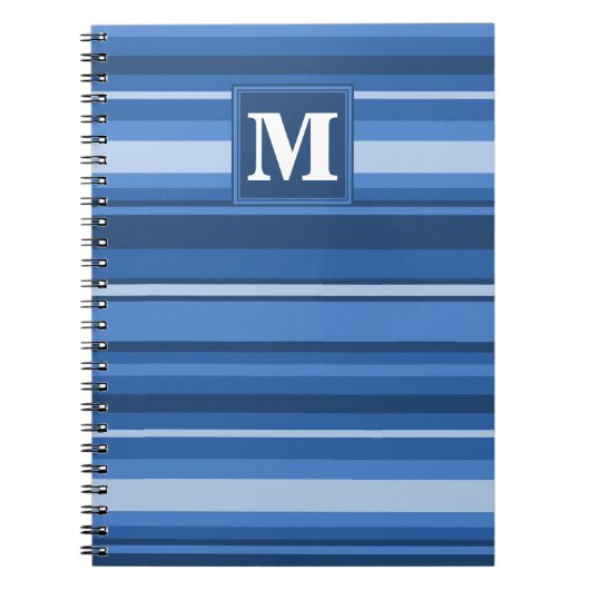Monogram blauwe strepen notitieboek (Voorkant)