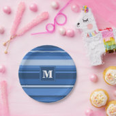 Monogram blauwe strepen papieren bordje (Feest)