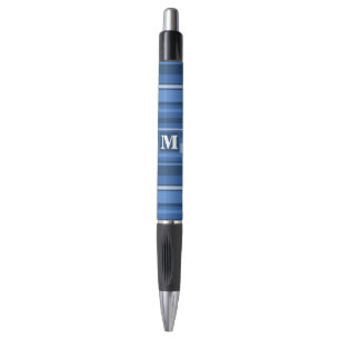 Monogram blauwe strepen pen