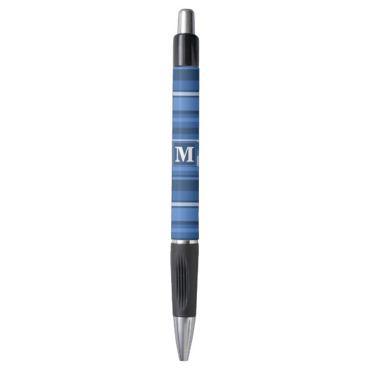 Monogram blauwe strepen pen (Voorkant Verticaal)