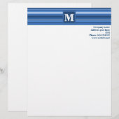 Monogram blauwe strepen persoonlijk briefhoofd (Voorkant / Achterkant)
