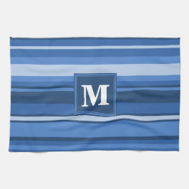 Monogram blauwe strepen theedoek