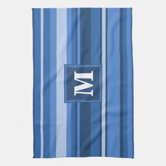 Monogram blauwe strepen theedoek (Verticaal)