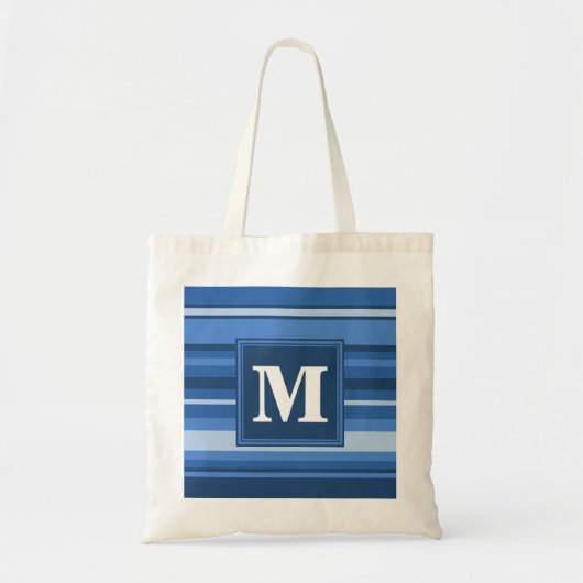 Monogram blauwe strepen tote bag (Voorkant)
