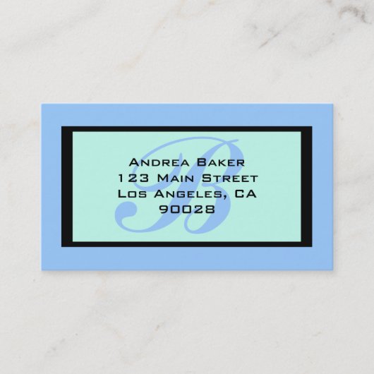 monogram blauwe turquoise visitekaartje (Voorkant)