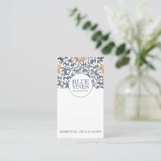 Monogram Blauwe Vines Roze Bloemen Craftsperson Visitekaartje (Staand voorkant)