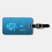 Monogram blauwe vinvis bagagelabel (Voorkant horizontaal)