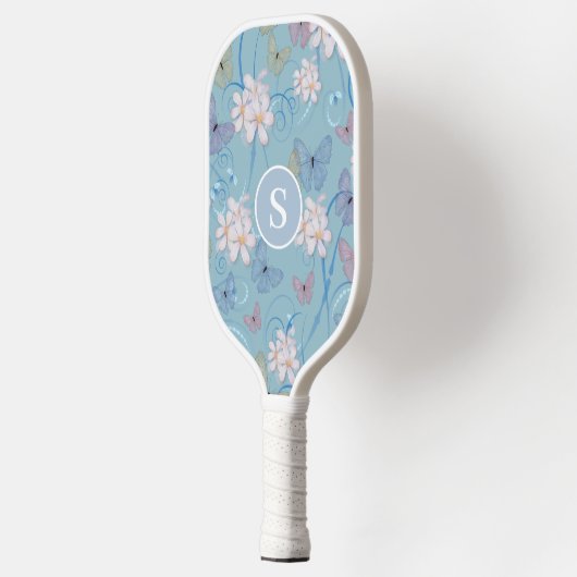 Monogram blauwe vlinder bloemig pickleball paddle (Links)