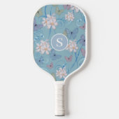 Monogram blauwe vlinder bloemig pickleball paddle (Voorkant)