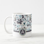 Monogram Blauwe Waterverf Bloemen Koffiemok (Links)
