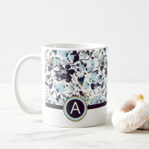Monogram Blauwe Waterverf Bloemen