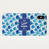 Monogram | Blauwe Waterverf Case-Mate iPhone Case (Achterkant (horizontaal))