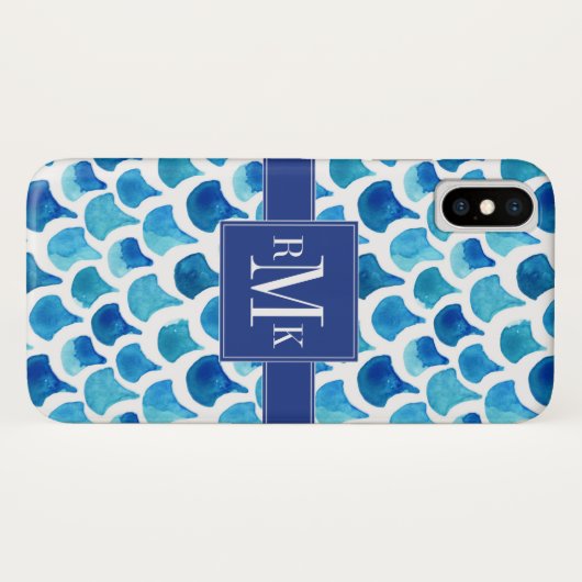 Monogram | Blauwe Waterverf Case-Mate iPhone Case (Achterkant (horizontaal))