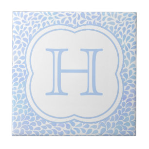 Monogram blauwe waterverf druppelt keramisch tegel tegeltje