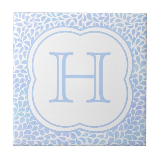 Monogram blauwe waterverf druppelt keramisch tegel tegeltje (Voorkant)