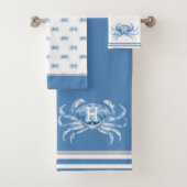 Monogram blauwe Waterverf krab nautische kust Bad Handdoek (Insitu)