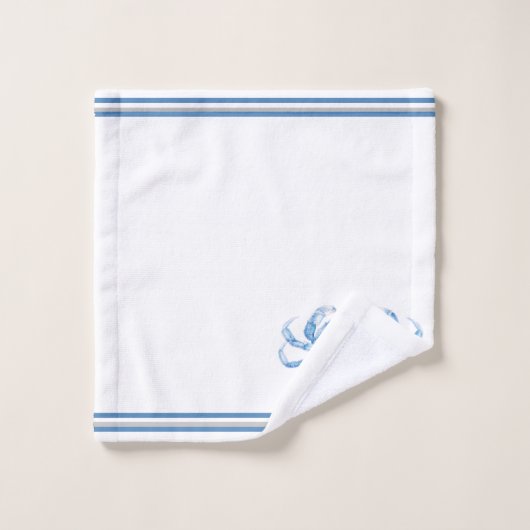 Monogram blauwe Waterverf krab nautische kust Bad Handdoek (Wasdoekje)