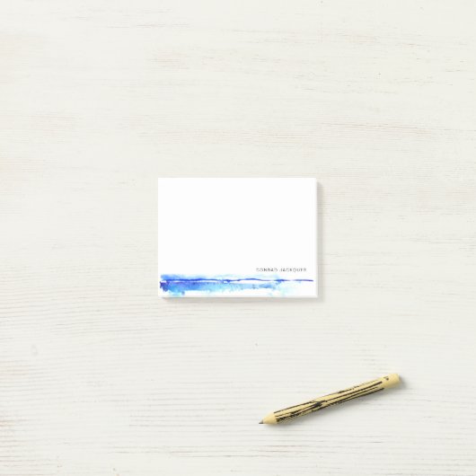 Monogram blauwe Waterverf lijn minimalistisch Post-it® Notes (Op bureau)