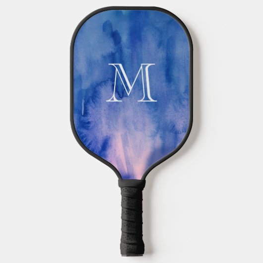 Monogram Blauwe Waterverf Structuur Abstract schil Pickleball Paddle (Voorkant)