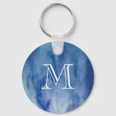 Monogram Blauwe Waterverf Structuur Abstract schil Sleutelhanger (Voorkant)