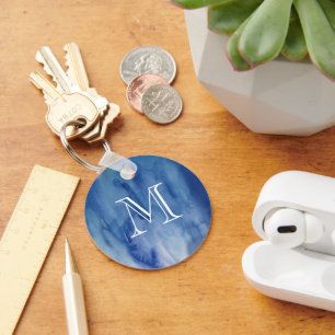Monogram Blauwe Waterverf Structuur Abstract schil Sleutelhanger