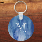 Monogram Blauwe Waterverf Structuur Abstract schil Sleutelhanger (Voorkant)
