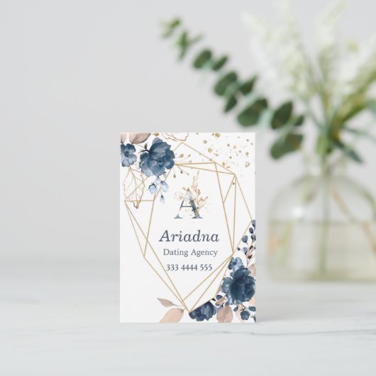 Monogram blauwe waterverf van de marinescheepvaart visitekaartje (Staand voorkant)