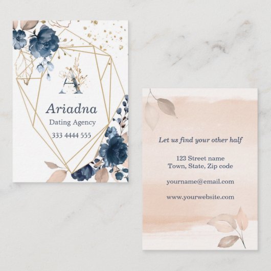 Monogram blauwe waterverf van de marinescheepvaart visitekaartje