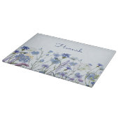 Monogram Blauwe Waterverf Wildbloem Bloemen Snijplank (Hoek)