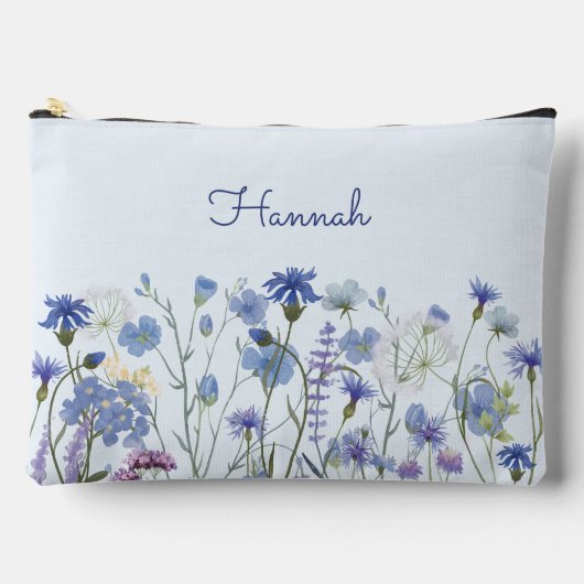 Monogram Blauwe Waterverf Wildflower Bloemen Etui (Voorkant)