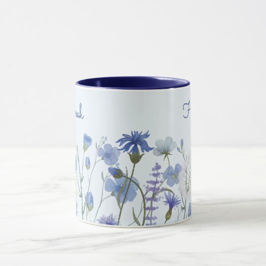 Monogram Blauwe Waterverf Wildflower Meadow Mok (Midden)