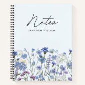 Monogram Blauwe Waterverf Wildflower Meadow Notitieboek (Voorkant)