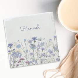 Monogram Blauwe Waterverf Wildflower Meadow Stenen Onderzetter