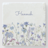 Monogram Blauwe Waterverf Wildflower Meadow Stenen Onderzetter (Voorkant)
