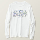 Monogram Blauwe Waterverf Wildflower Meadow T-shirt (Design voorkant)