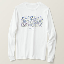 Monogram Blauwe Waterverf Wildflower Meadow T-shirt