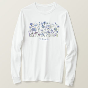 Monogram Blauwe Waterverf Wildflower Meadow T-shirt