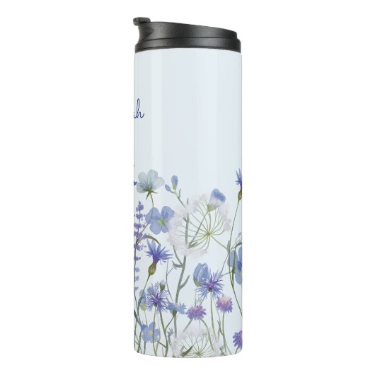 Monogram Blauwe Waterverf Wildflower Meadow Thermosbeker (Geroteerd rechts)