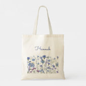 Monogram Blauwe Waterverf Wildflower Meadow Tote Bag (Achterkant)