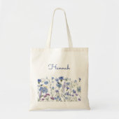 Monogram Blauwe Waterverf Wildflower Meadow Tote Bag (Voorkant)