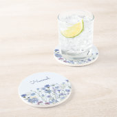 Monogram Blauwe Waterverf Wildflower Meadow Zandsteen Onderzetter (Zijkant)