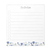 Monogram Blauwe Waterverf Wildflower to do lijst Notitieblok (Voorkant)