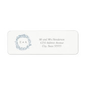 Monogram Blauwe Waterverf Wreatreturn Address Etiket (Voorkant)