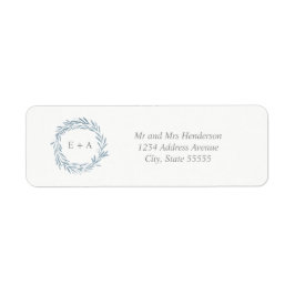 Monogram Blauwe Waterverf Wreatreturn Address Etiket