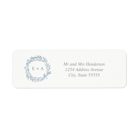 Monogram Blauwe Waterverf Wreatreturn Address Etiket (Voorkant)