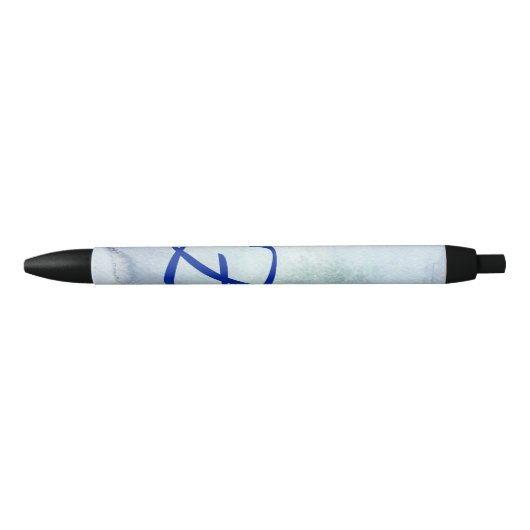 Monogram blauwe Waterverf Zwarte Inkt Pen (Voorkant)