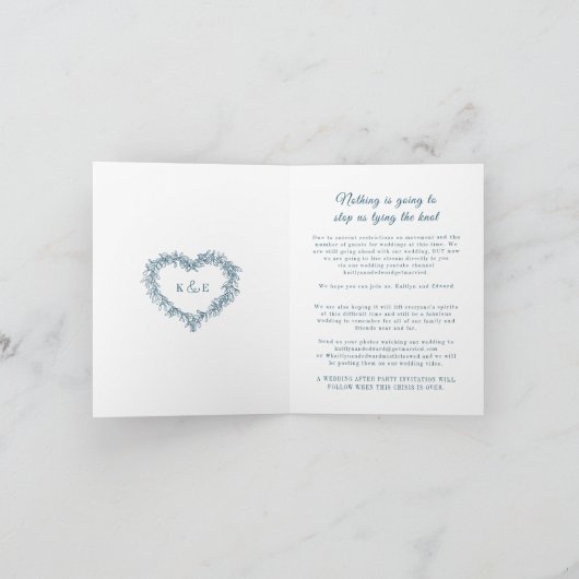 Monogram blauwe witte maretak trouw livestream aankondiging (Binnen)